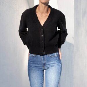 AYR The Round The Corner Cardigan Black Organic Cotton Soft Size XS